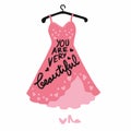 You are very beautiful word of pink dress illustration