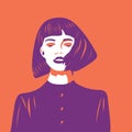 Portrait style girl young women fashion with short hair illustration