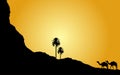 Desert Mountain palm trees Silhouette landscape Background vector illustration wallpaper islamic theme Royalty Free Stock Photo