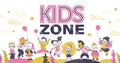 Kids zone background decor banner with happy playful kids in hand drawn style. Royalty Free Stock Photo