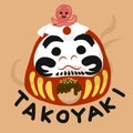 Daruma Tokoyaki Japanese street food cartoon illustration