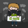 Go green fresh air wanted man wear anti-pollution mask cartoon vector illustration