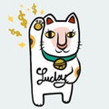Japanese lucky cat Maneki Neko white color bring luck cute cartoon Royalty Free Stock Photo