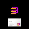 B and E origami letters. B, E monogram consist of purple-yellow ribbons.