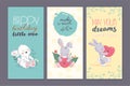 Vector set of happy birthday congratulation cards with floral hand drawn elements, cute little baby bunny character, heart shape b Royalty Free Stock Photo