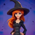 B eautiful witch woman redhead girl in spooky hat. Royalty Free Stock Photo