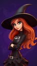 B eautiful witch woman redhead girl in spooky hat. Royalty Free Stock Photo