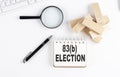 83 b ELECTION word written on notebook with block magnifier and pen , business concept