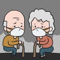 Old man and old woman wear pollution mask cover cartoon illustration