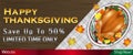 Happy thanksgiving sale banner with grilled turkey