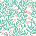 Floral vector seamless pattern. Delicate botanical wallpaper. Repeatable background with leaves and flowers Royalty Free Stock Photo