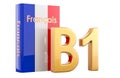 B1 French level, concept. B1 Intermediate, 3D rendering