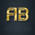 A and B initial golden logo. AB - Metallic 3d icon or logotype template. Vector design element with lineart option. Gold