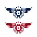 B initials logo in badge star wing shape