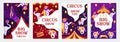 Set of vector cartoon templates for circus flyers, banners, posters, covers. Children`s illustration. Royalty Free Stock Photo