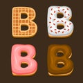 B Letter Belgium Waffles with different Toping Icon Set on Dark Background. Vector Royalty Free Stock Photo