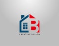 B Letter Logo. Negative Space of Initial B With Minimalist House Shape Icon