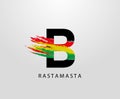 B Letter Logo With Splatter and Rasta Color. Letter B Reggae