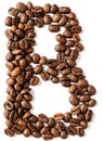 B letter made from coffee beans isolated on white background