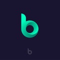 B letter. B monogram like vortex. Green letter, isolated on a dark background.