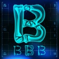 B Letter Vector. Capital Digit. Roentgen X-ray Font Light Sign. Medical Radiology Neon Scan Effect. Alphabet. 3D Blue