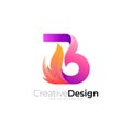 B logo and fire design combination, hot icon, letter B Royalty Free Stock Photo