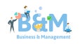 B and M, Business Management. Concept with keywords, letters and icons. Flat vector illustration. Isolated on white Royalty Free Stock Photo