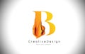 B Orange Letter Design Brush Paint Stroke. Gold Yellow b Letter Logo Icon with Artistic Paintbrush