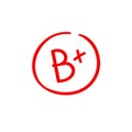 B plus examination result grade red latter mark.