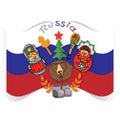 The flag of the Russian Federation in cartoon style,the flag depicts items that are associated with this country Royalty Free Stock Photo