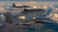 B-2 Spirit bomber escorted by an F-15 Royalty Free Stock Photo