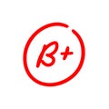 B+ test score, grading system in education, Letter B plus, hand drawn illustration