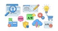 A B Testing, UI UX Design, SEO, and Web Analytics Icons Royalty Free Stock Photo