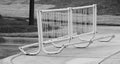 B&W empty bike rack Royalty Free Stock Photo