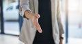 B2b, woman hand and thank you handshake of a corporate worker in a office. Business deal, partnership and we are hiring Royalty Free Stock Photo