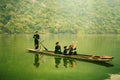 Ba Be lake, Bac Kan province, Vietnam - April 4, 2017 : tourists on the boat are going to enjoy and explore Ba Be lake.