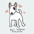 Bull Terrier dog , Big head, Big heart cartoon illustration