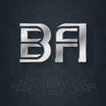 BA - initials, or silver logo. B and A - Metallic 3d icon or logotype template. Design element with line art option. Vector