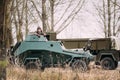 BA-64 Is A Small Lightly Armoured Soviet Scout Car Stands In Autumn Forest.