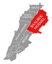 Baalbek-Hermel red highlighted in map of Lebanon