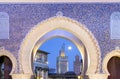 Bab Bou Jeloud gate The Blue Gate located at Fez, Morocco at sunset Royalty Free Stock Photo