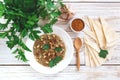 Baba ganoush - traditional arabian eggplant dip with flat bread Royalty Free Stock Photo