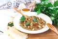 Baba ganoush - traditional arabian eggplant dip with flat bread Royalty Free Stock Photo