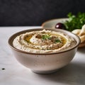 Baba ghanouj on a marble background. generative ai Royalty Free Stock Photo