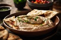 Baba ghanouj on a marble background. generative ai Royalty Free Stock Photo
