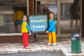 BABBACOMBE, TORQUAY, ENGLAND- 26 June 2021: The Chuckle Brothers figurines at Babbacombe Model Village