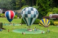 BABBACOMBE, TORQUAY, ENGLAND- 26 June 2021: Hot air balloons model at Babbacombe Model Village in Torquay, England