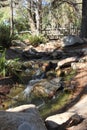 Babbling brook by a rustic bridge