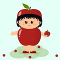 Babe in a red apple costume.