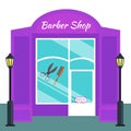 Baber shop, stores front flat style. Vector illustration salon exterior